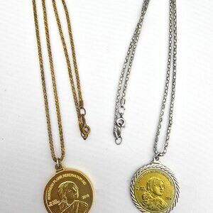 Native American Commemorative Coin Necklace Set Gold & Silver Tone 18 20"